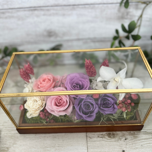 プリザーブドフラワーケーキ ラウンド紫✰ ピンク ギフトケース付き プリザーブドフラワーケーキ ラウンド紫✰ ピンク ギフトケース付き