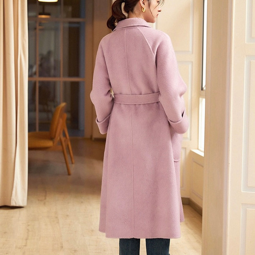 上質なシルク混ウールのロングコート【秋冬】ラベンダーピンク コート