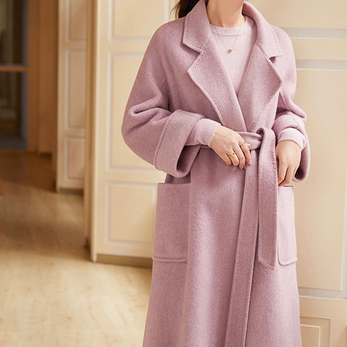 上質なシルク混ウールのロングコート【秋冬】ラベンダーピンク コート