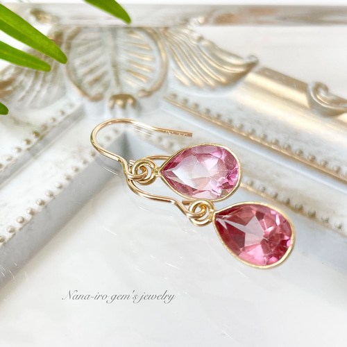 14kgf pinktopaz pierce ピアス（フック・チェーン） Nana-iro gem