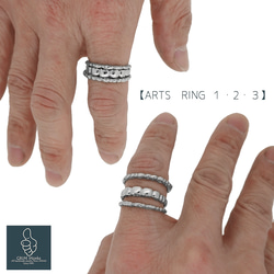 個性派シンプル シルバーデザインリング 凹凸 テクスチャー アート おしゃれ 男女 普段使い ファッション 銀の指輪 9枚目の画像