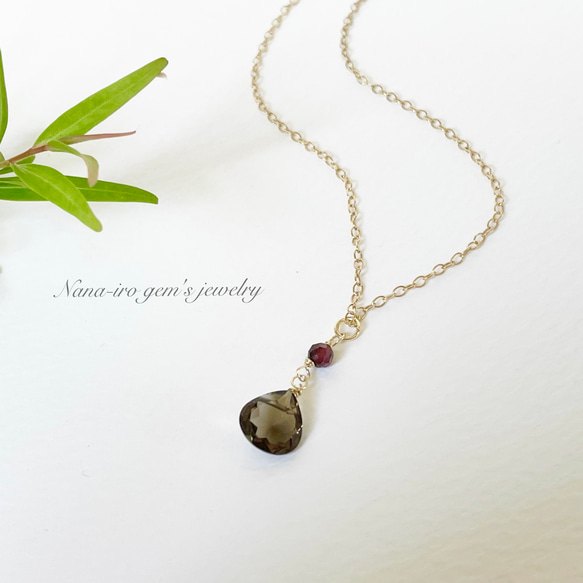 14kgf smokyquartz × garnet necklace 3枚目の画像