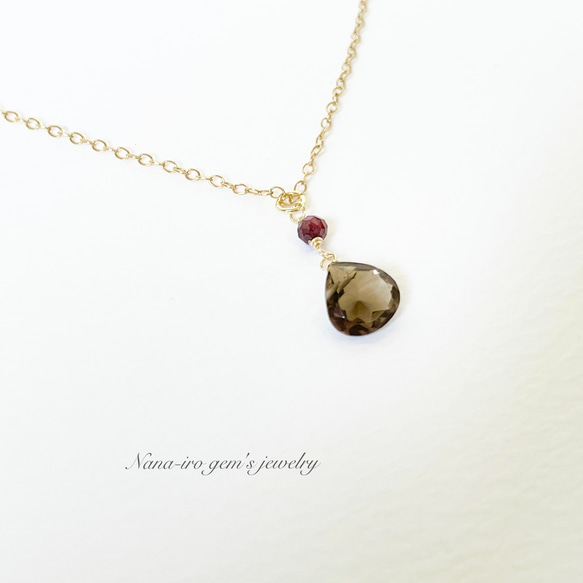 14kgf smokyquartz × garnet necklace 5枚目の画像