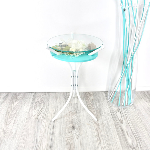 ガラスサイドテーブル スリム 丸 おしゃれ ベッドサイドテーブル ミニ