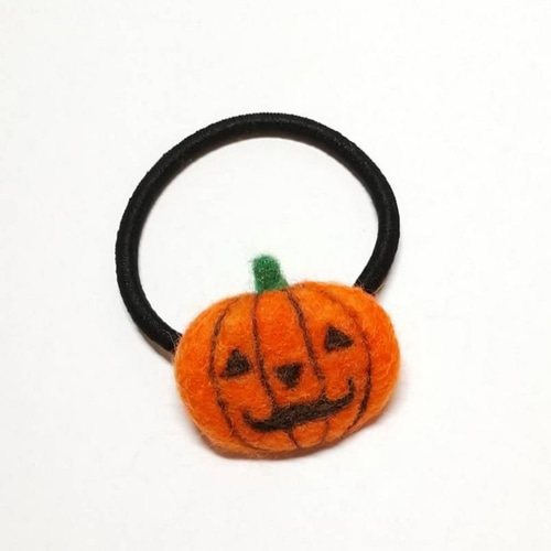 ぷっくりハロウィンかぼちゃヘアゴム(オレンジ) 羊毛フェルト