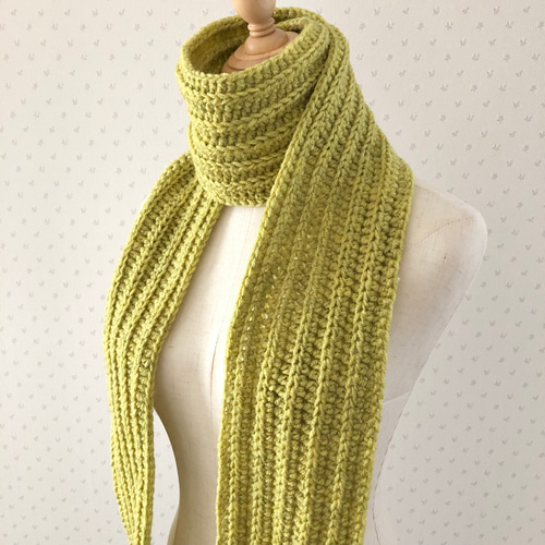 マフラー 男女兼用 黄緑系 メンズ レディース ニット 手編み ロング