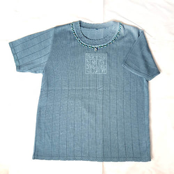 ビーズ刺繍　ビーズフリンジの半袖セーター 7枚目の画像