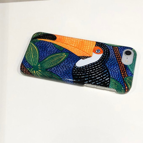 iPhoneケース 重そうなクチバシのトリ スマホケース オニオオハシ 鳥 イエロー ブルー グリーン 2枚目の画像