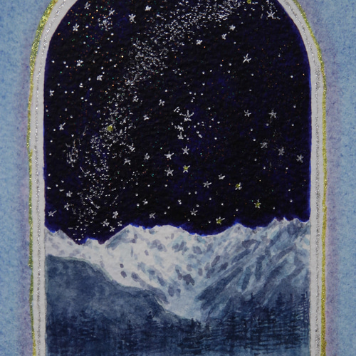 ポリス　原画 ポラリス(北極星)と穂高 インテリア上高地 北アルプス クリスマス 大正