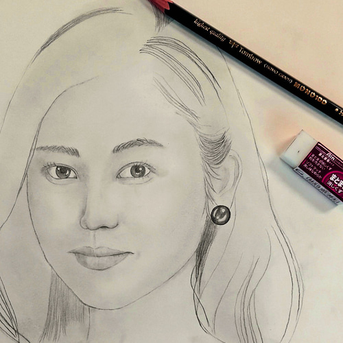 F4サイズの鉛筆画(美人画)です。(額付き) 絵画 tukumo F4サイズの鉛筆画(美人画)です。(額付き) 絵画 tukumo
