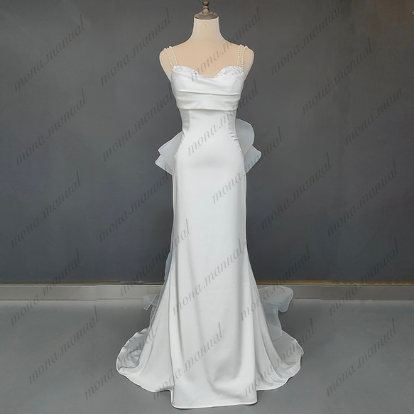 トレーンが外せる2way スレンダーライン ウェディングドレス 二次会 結婚式ドレス 522 2枚目の画像