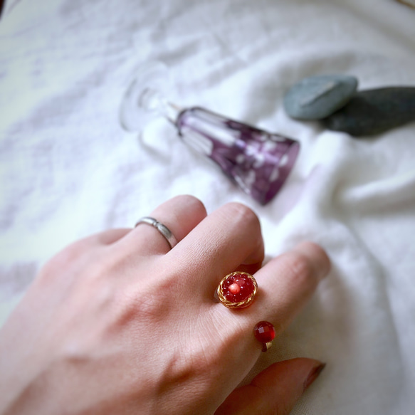 .｡.:✽ Bordeaux ✽.｡.: ヴィンテージ ドイツ ガラスボタン リング 指輪 5枚目の画像