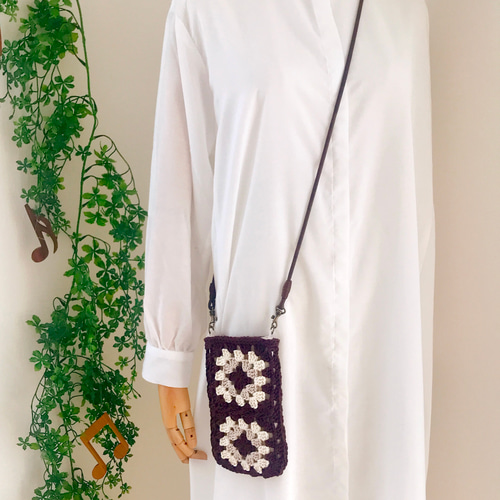 ☆コットン レトロ調 モチーフスマホ 巾着 斜めがけ ポーチ コットン