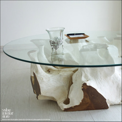 チークガラステーブルJ 座卓 円卓 円形テーブル センターテーブル リビングテーブル 座敷机 プリミティブ 一点物 10枚目の画像