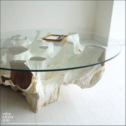 チークガラステーブルJ 座卓 円卓 円形テーブル センターテーブル リビングテーブル 座敷机 プリミティブ 一点物 6枚目の画像