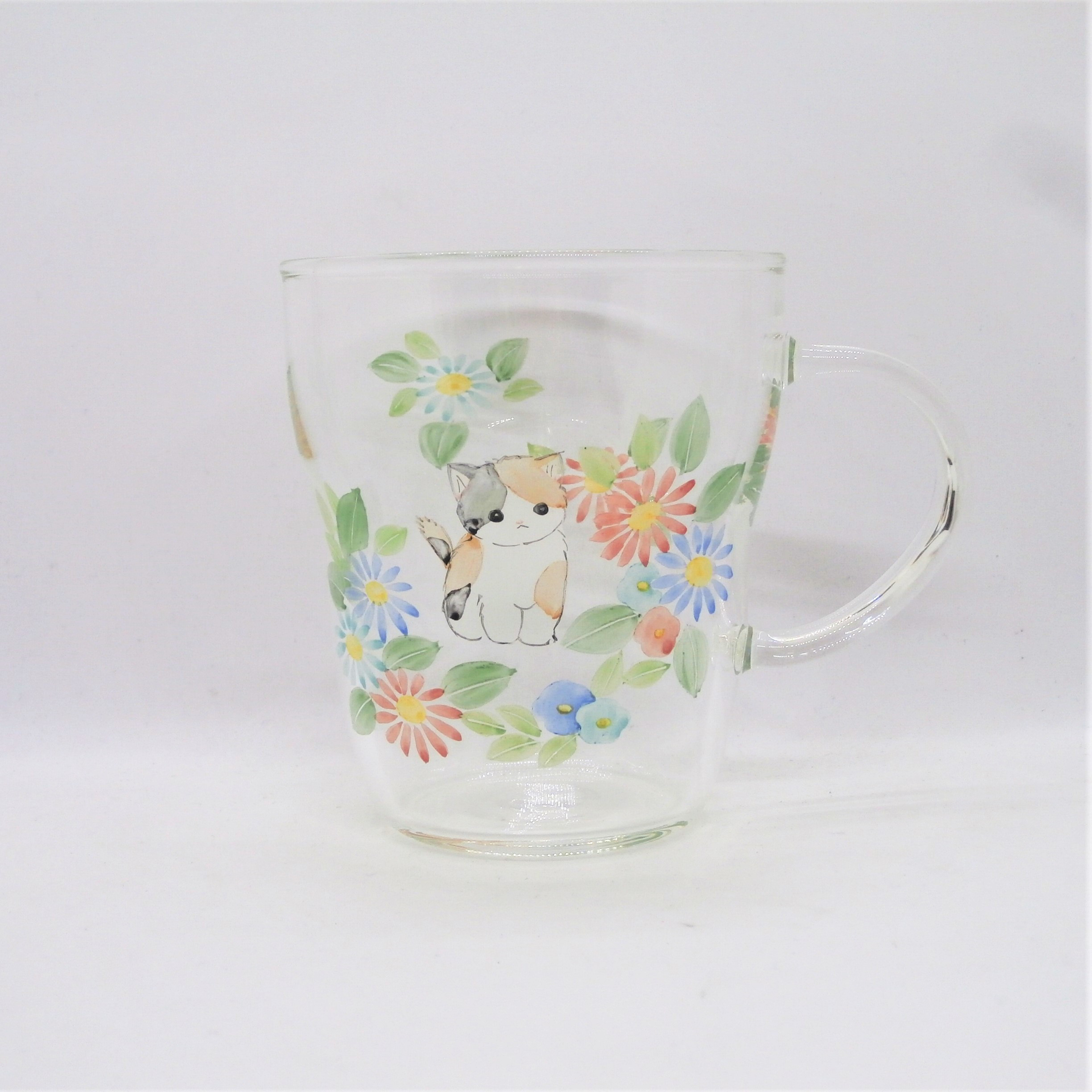 【数量限定】耐熱マグカップ「ミケネコ」京絵付けガラス　耐熱ガラス　京都　京焼　清水焼　三毛猫