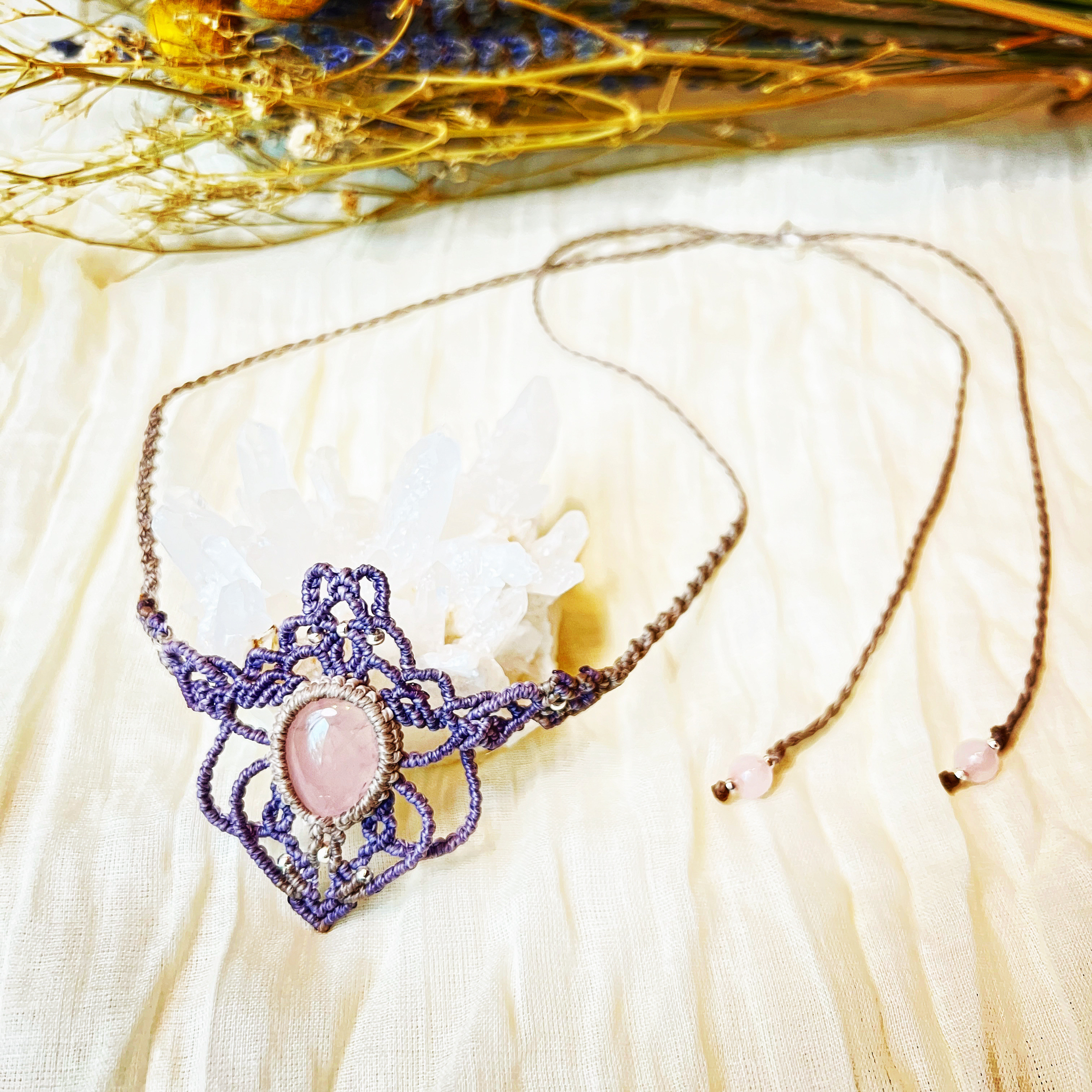 【送料無料】ローズクォーツのひとしずくペンダント