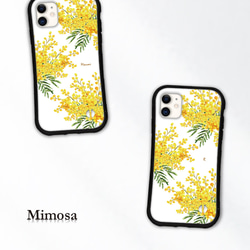 ミモザ 名入れ スマホケース iPhone15 14 13 pro mini SE アイフォン カバー 花柄 送料無料 2枚目の画像