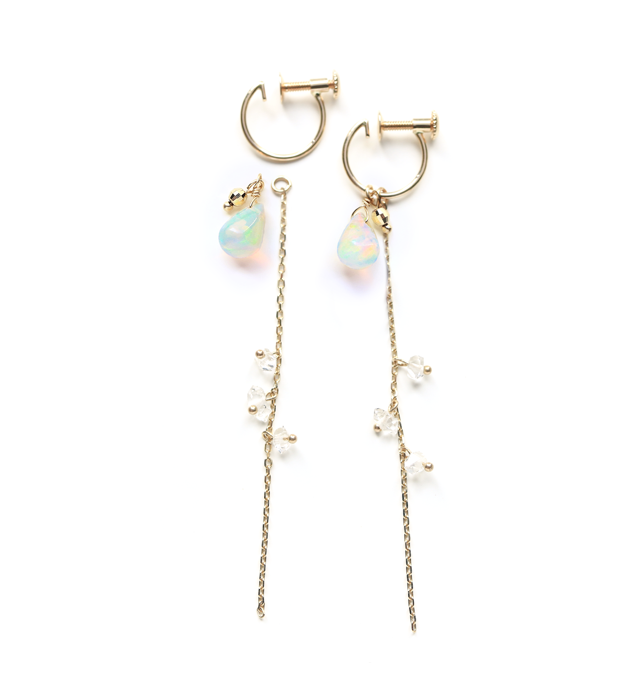 高品質プレシャスオパール ハーキマーダイヤモンド K10イヤリング~RADIANT MOMENTS~