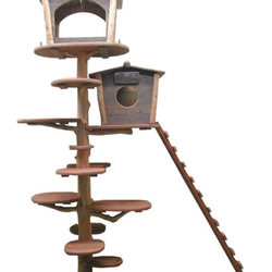 木にのる】ベッド付き天然木無垢材キャットタワー多猫世帯 据え置き型