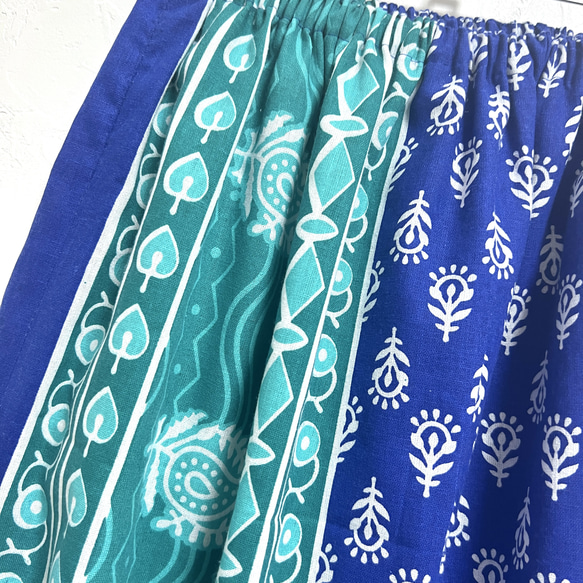 【新作】インド綿ギャザースカート マジョリカブルー 4枚目の画像
