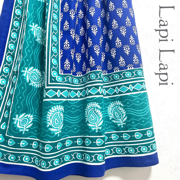 【新作】インド綿ギャザースカート マジョリカブルー 3枚目の画像