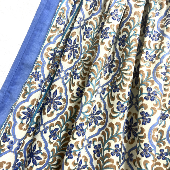 【新作】インド綿ギャザースカート ライトブルー 4枚目の画像