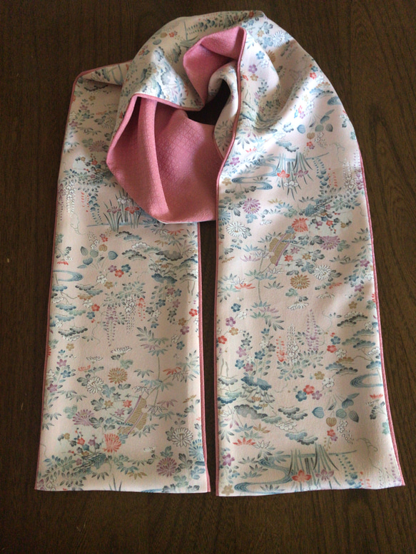 着物リメイク ピンクのストール 訪問着 巻きドレス ノースリーブ