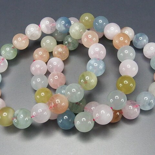 癒し多彩モルガナイト アクアマリン11mm弱AAAレア天然石ブレスレット石