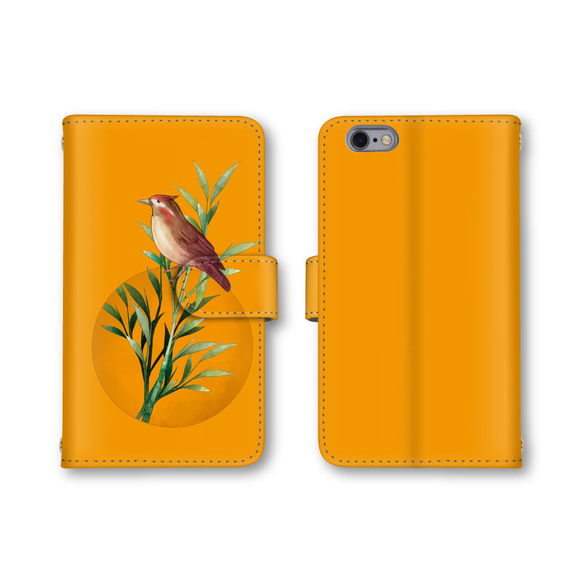 送料無料 スマホケース 手帳型 スマホカバー オレンジ 鳥 とり iPhone android 2枚目の画像