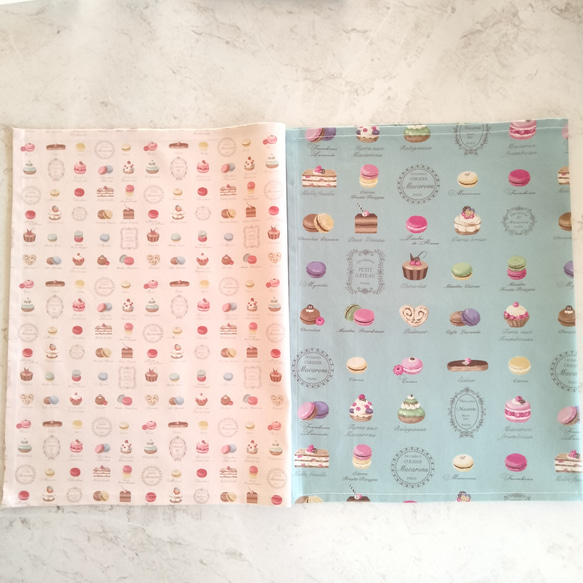 2枚組 40×60 ランチョンマット マカロン柄  大 給食 グリーン ピンク yuwa 大きめ セット 4枚目の画像