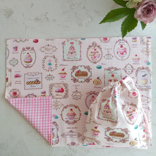 マカロンピンクYUWA ハンドメイド給食袋コップ袋巾着入園