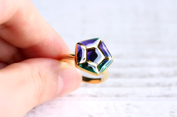寶石玻璃戒指～紫五邊形～ 第2張的照片