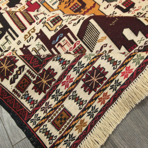 修理あり　モロッキリム　アニマルラグ　写真9番手織り70cmx125cm 1点物】馬や鳥などたくさんのアニマルデザイン アフガンオールド手織り