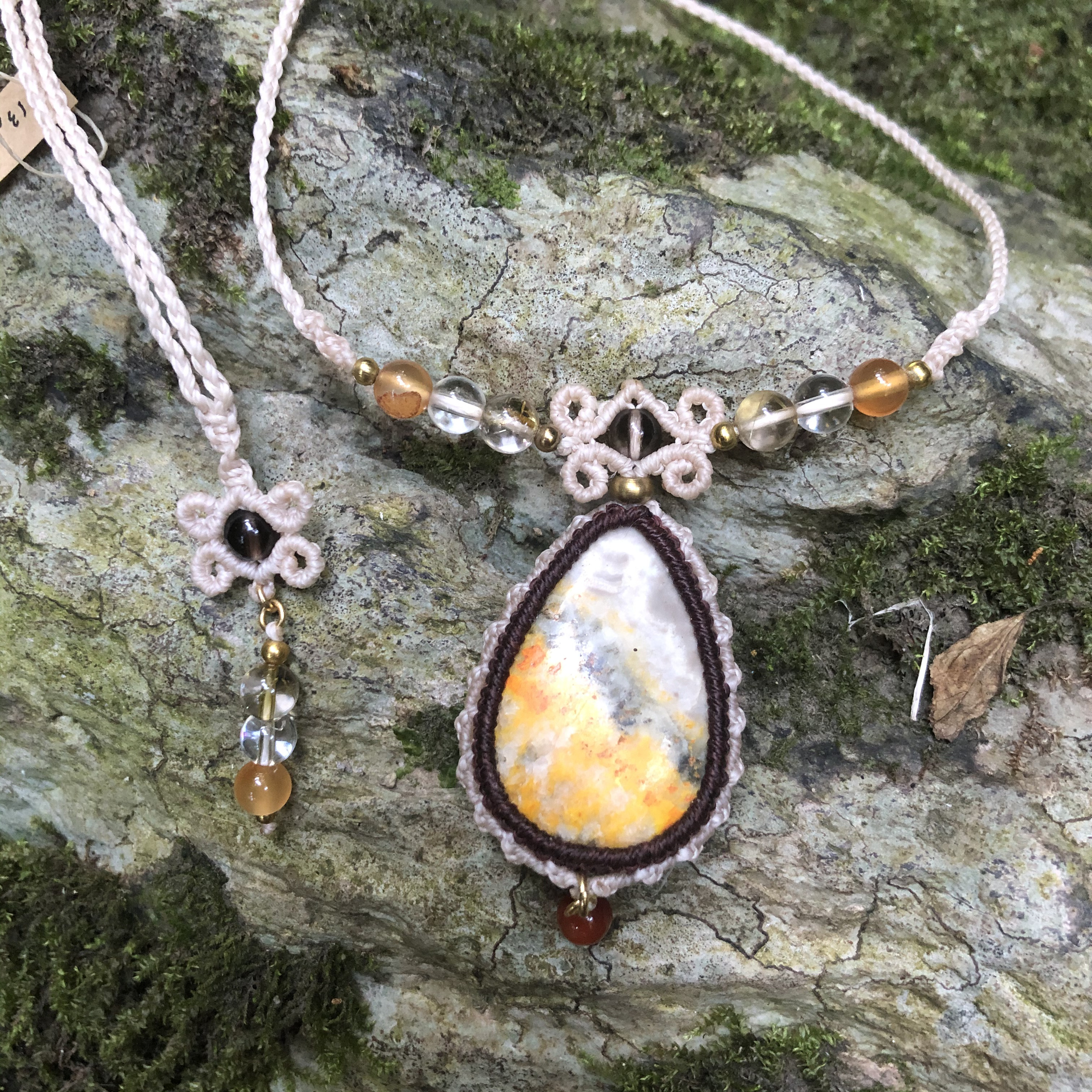 【バンブルビージャスパー & スモーキークォーツ & カーネリアン】マクラメネックレス