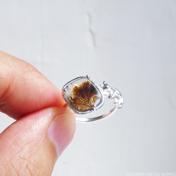 デンドリティックアゲートと猫 リング / Dendritic Agate & Cat Rin 3枚目の画像