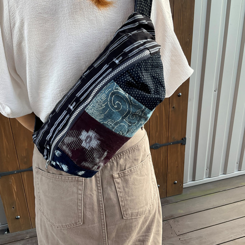 世界に一つだけの伝統久留米絣,藍染型染のショルダーバッグ ウエスト