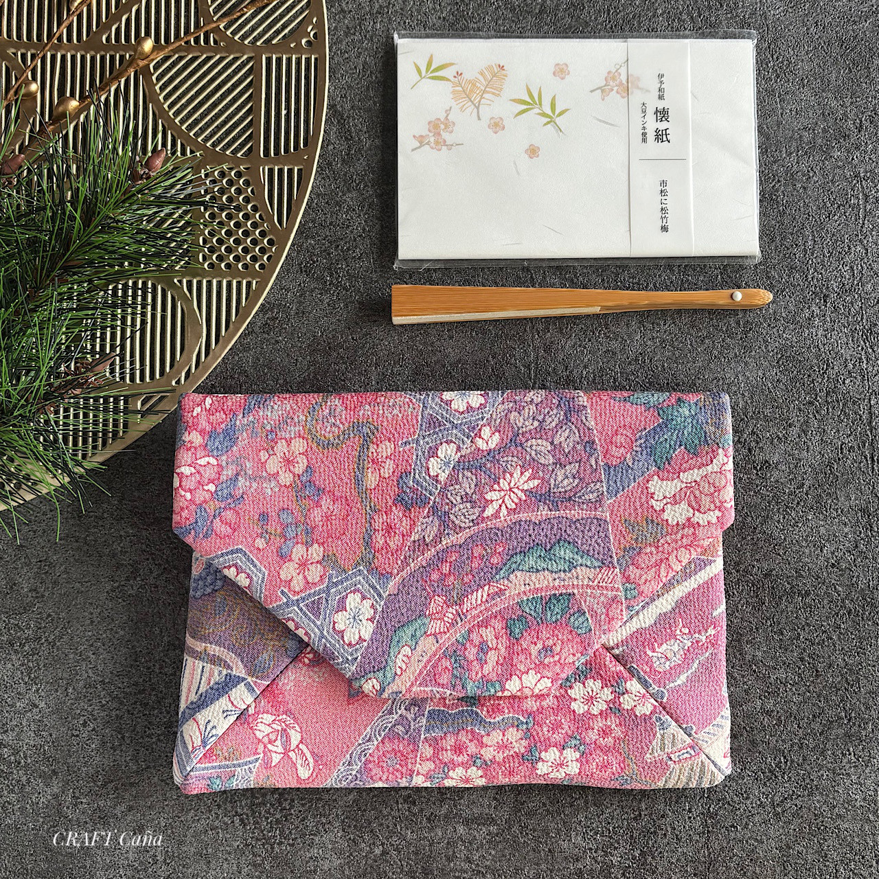 数寄屋袋(切嵌ピンク) 御朱印帳入れ 和柄ポーチ Sukiyabag