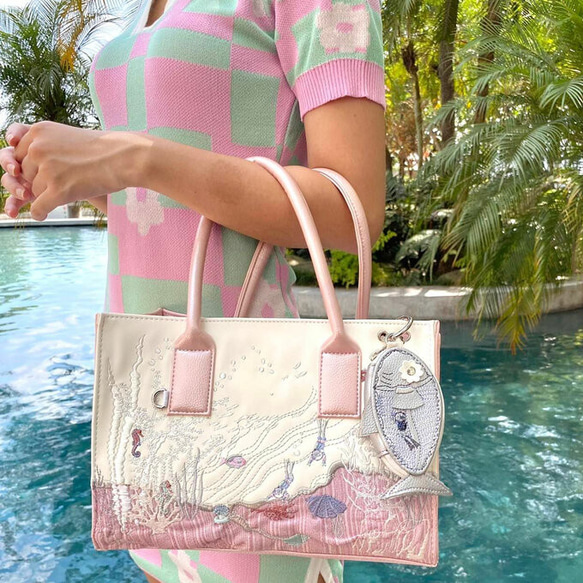 ハンドバッグ 刺繍バッグ ビジネス用バッグピンク レザーショルダーバッグ 娘 母の日 ショルダーバッグ 8枚目の画像