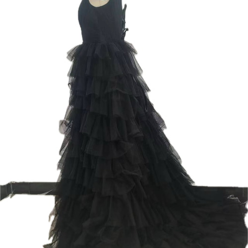 ディープV ブラックウエディングドレス XS〜3XL 二次会 フォト ドレス