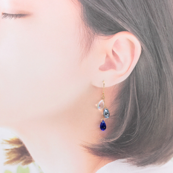 グラデーションドロップ~BLUE~(746) ピアス/イヤリング/ノンホールピアス/樹脂ピアス 3枚目の画像