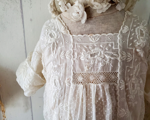 超美品*愛らしいアンティークベビードレス*洗礼服*手刺繍*アンティークレース アンティークベビードレス クリスニングドレス ヴィクトリアン