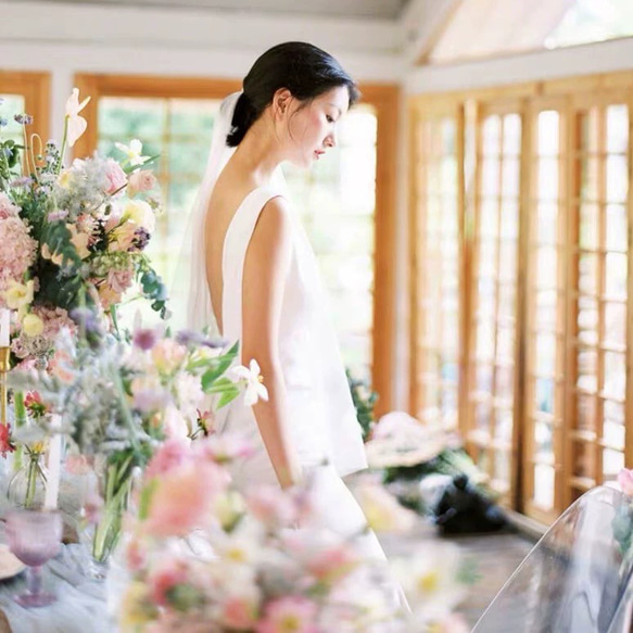 ノースリーブ シンプルサテン マーメイドウエディングドレス ウェディング リネン、麻、綿麻 N1619014978(12400円)