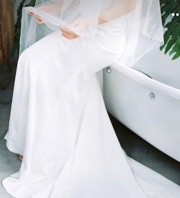 ノースリーブ シンプルサテン マーメイドウエディングドレス ウェディング リネン、麻、綿麻 N1619014978(12400円)