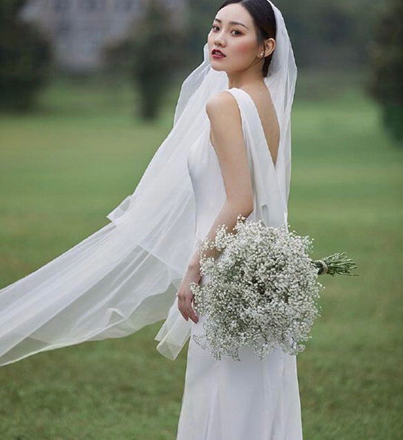 ノースリーブ シンプルサテン マーメイドウエディングドレス ウェディング リネン、麻、綿麻 N1619014978(12400円)