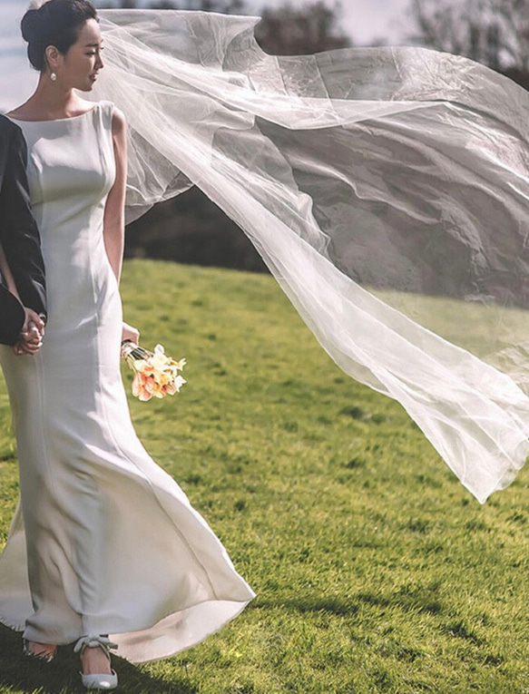 ノースリーブ シンプルサテン マーメイドウエディングドレス ウェディング リネン、麻、綿麻 N1619014978(12400円)