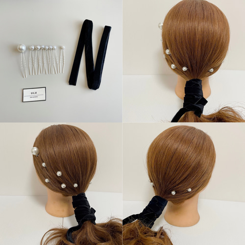 ❁︎memi様❁︎ 髪飾り ヘッドドレス ベロアリボン×パール