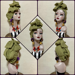 新作 マスタード 顔まわりフラット ロングリボンアレンジ帽子ターバン
