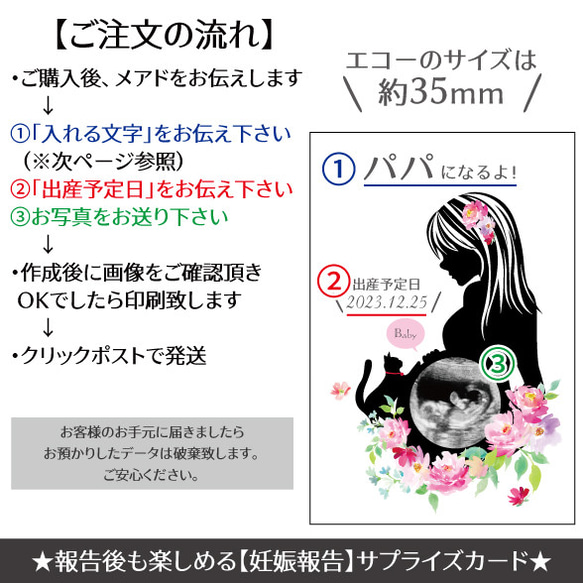 【サプライズ】妊娠報告カード/封筒付き(エコー写真印刷タイプ) col.ピンク:ロングヘア 3枚目の画像