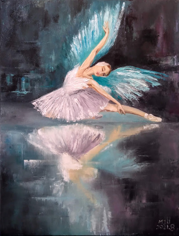 手描き・原画・油彩〈バレエダンサー～白鳥の湖〉 3枚目の画像